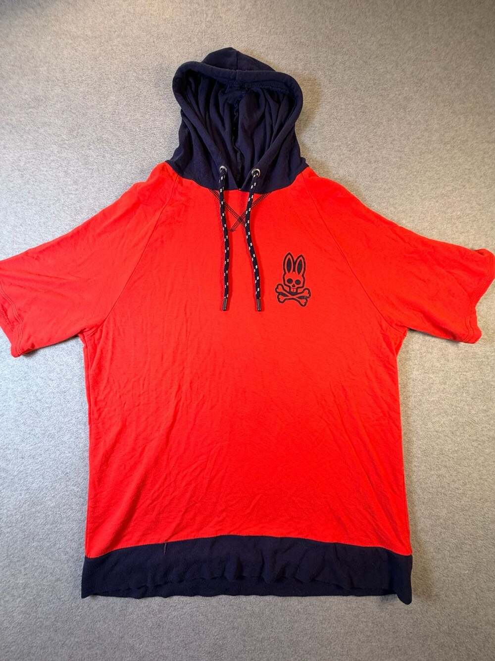 Psycho Bunny Red Navy Blue Short Sleeve Pullover Hoodie Size M